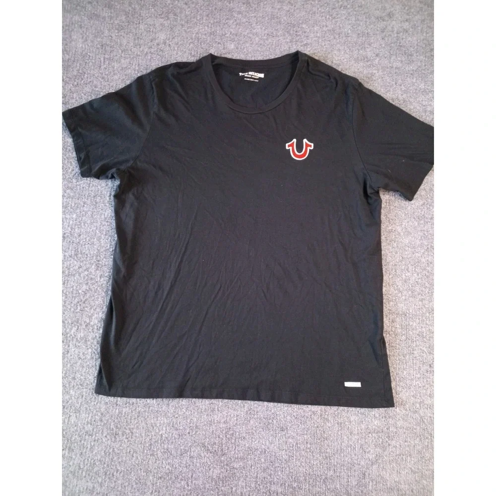 True Religion Brand Jeans T Shirt Mens 3XL Black Guitar Buddha Logo Graphic Shor